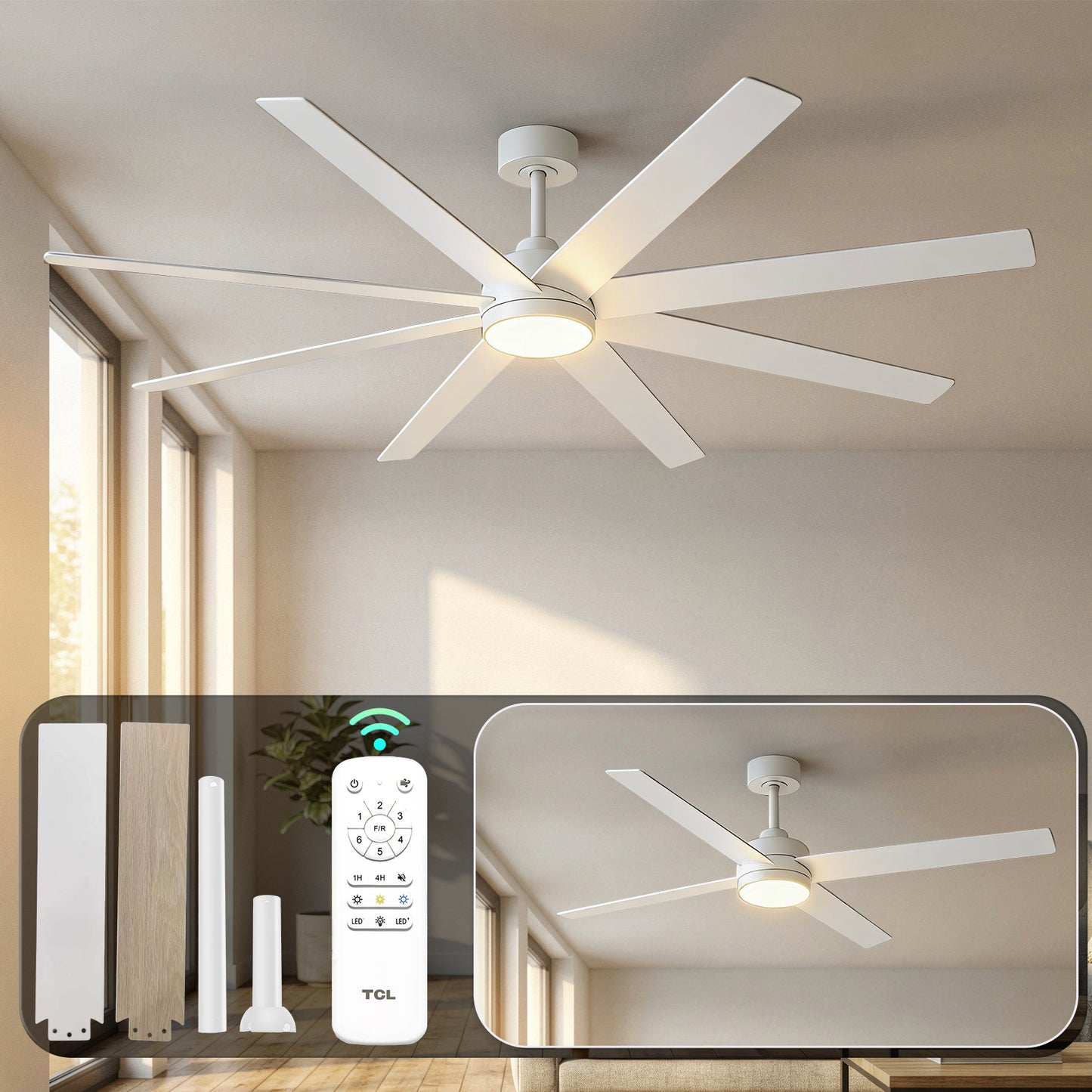 TCL 72 in. Ceiling Fan with Light for Large Rooms