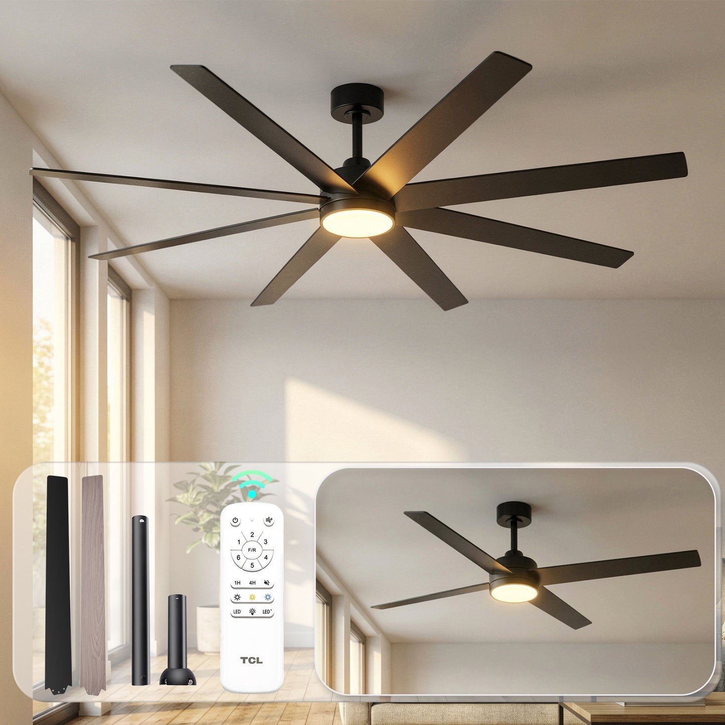 TCL 72 in. Ceiling Fan with Light for Large Rooms