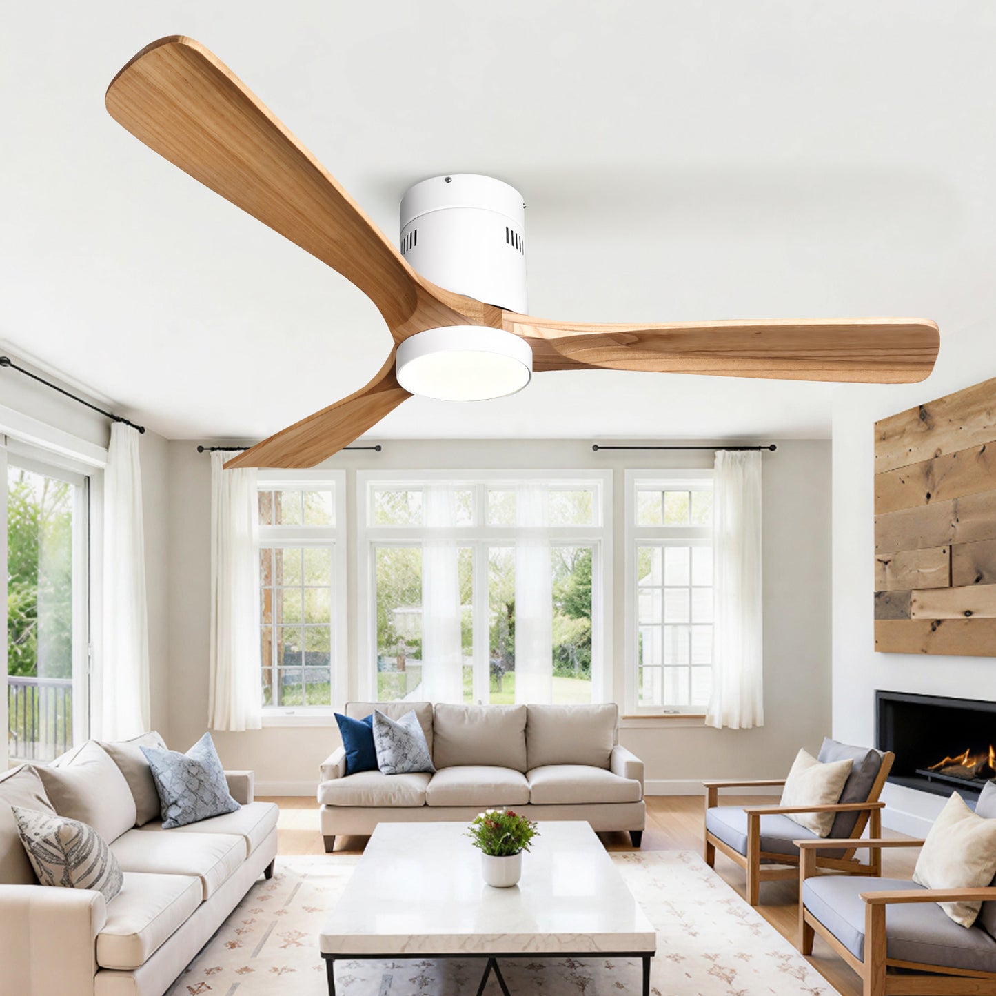 TCL 52 in. Low-Profile Wood Ceiling Fan with Light