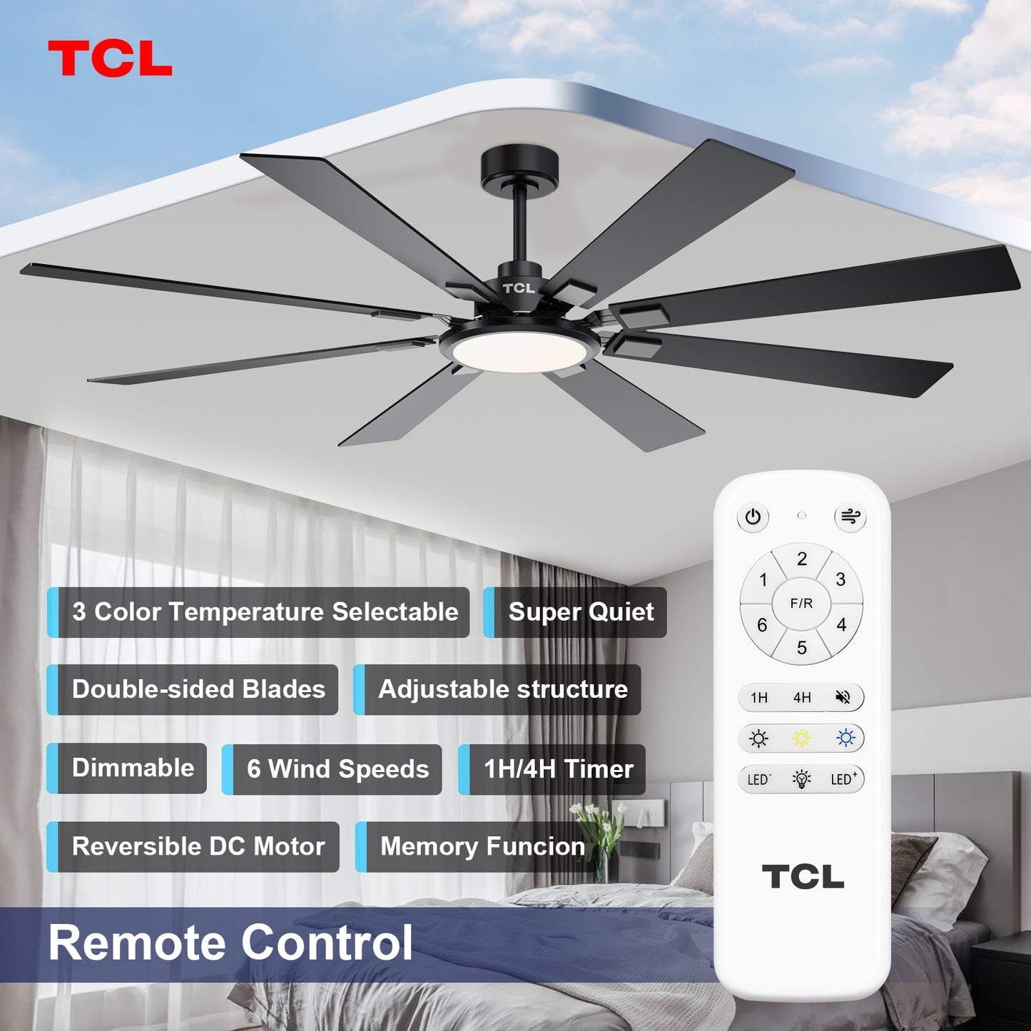 TCL 62/72 in. Large Ceiling Fan with Light