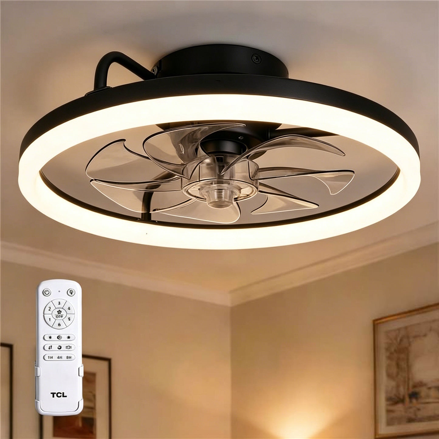 TCL 20/24 in. Flush-Mount Fandelier with LED Light