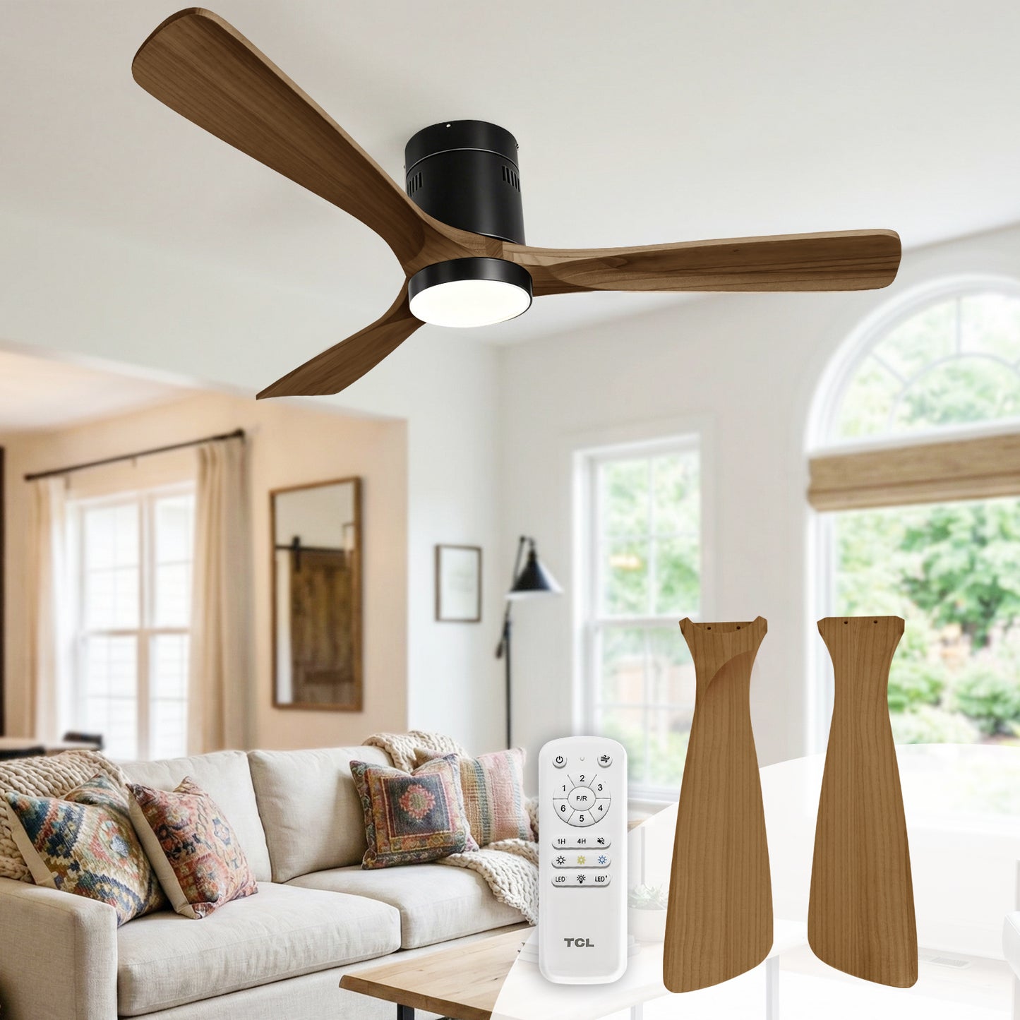 TCL 52 in. Low-Profile Wood Ceiling Fan with Light