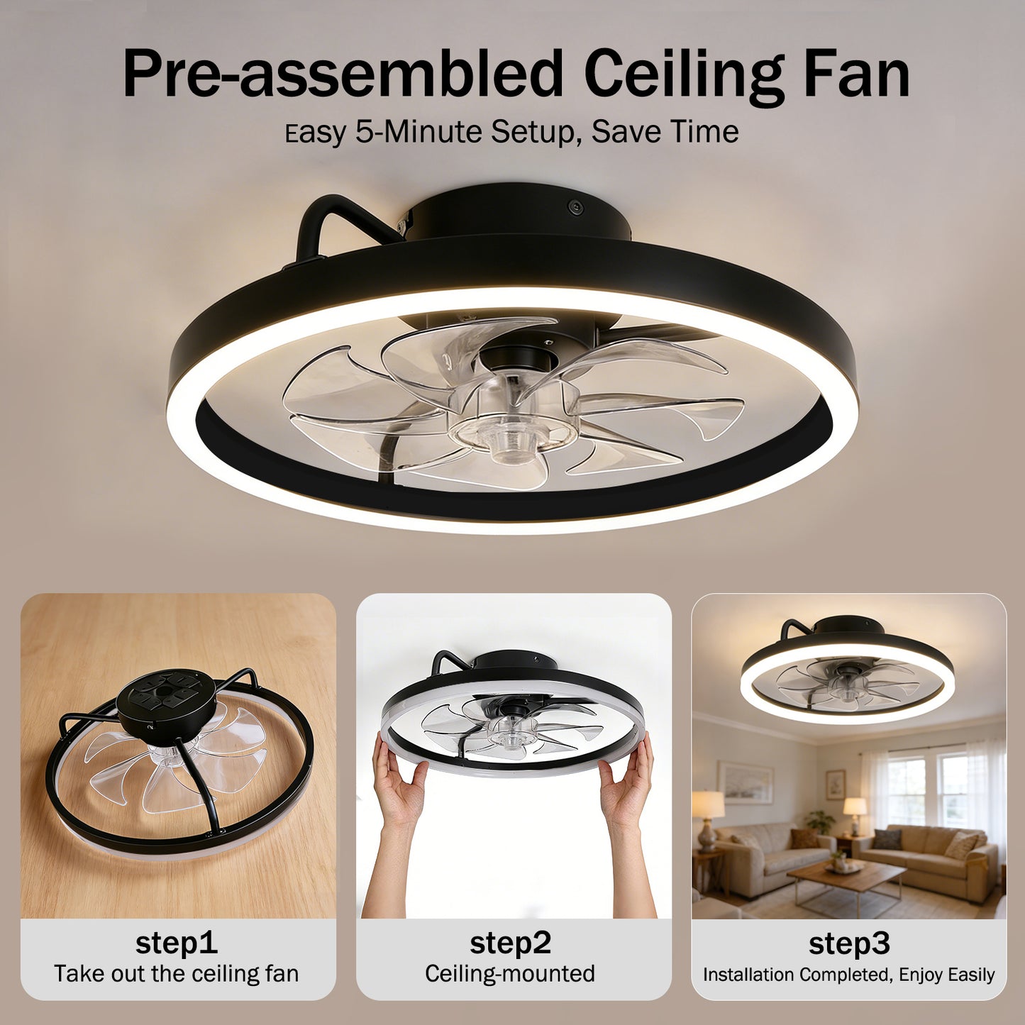 TCL 20/24 in. Flush-Mount Fandelier with LED Light
