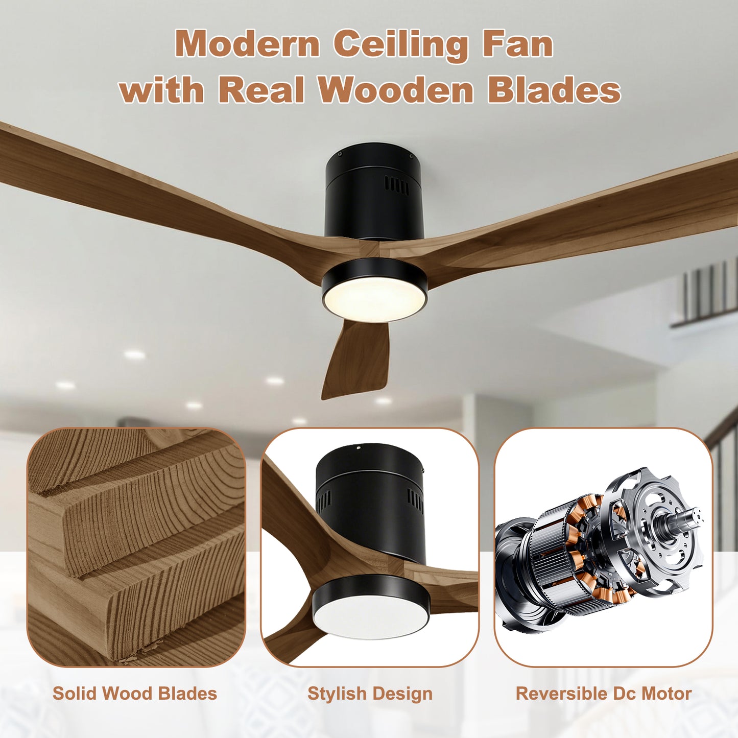 TCL 52 in. Low-Profile Wood Ceiling Fan with Light