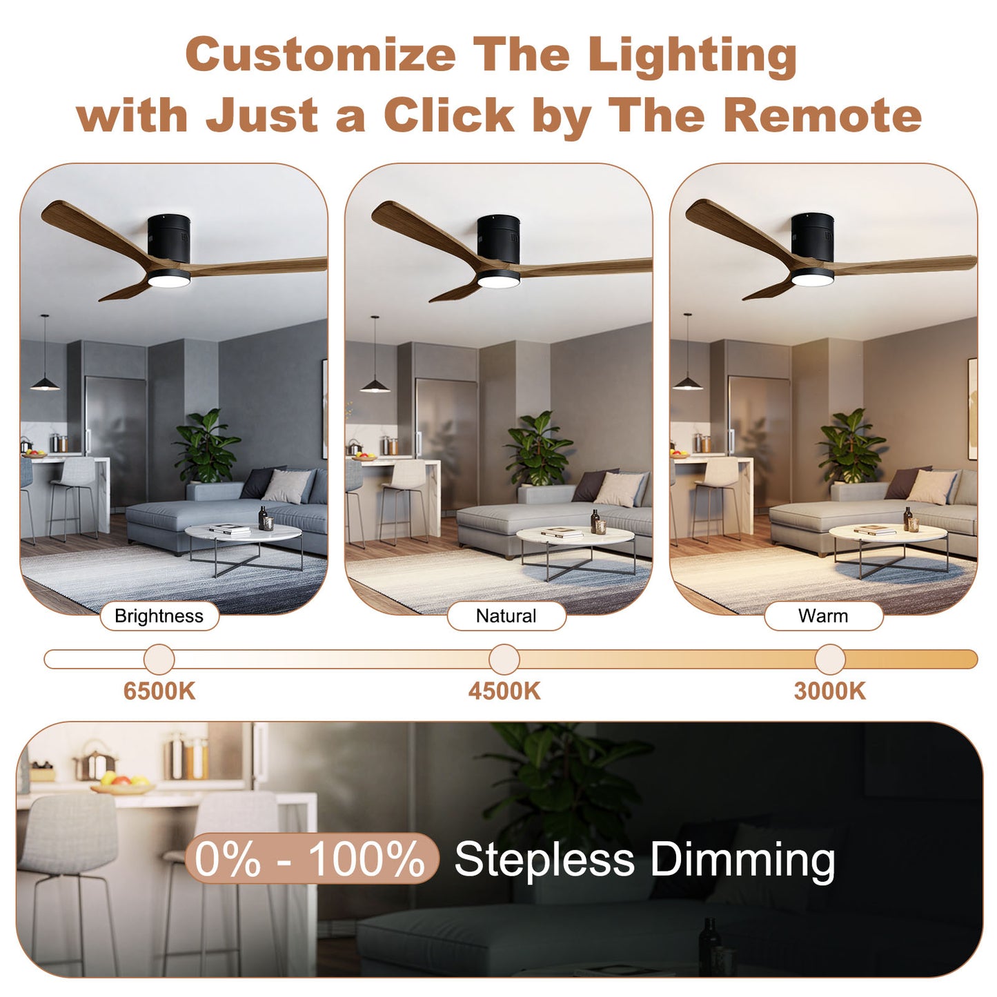 TCL 52 in. Low-Profile Wood Ceiling Fan with Light