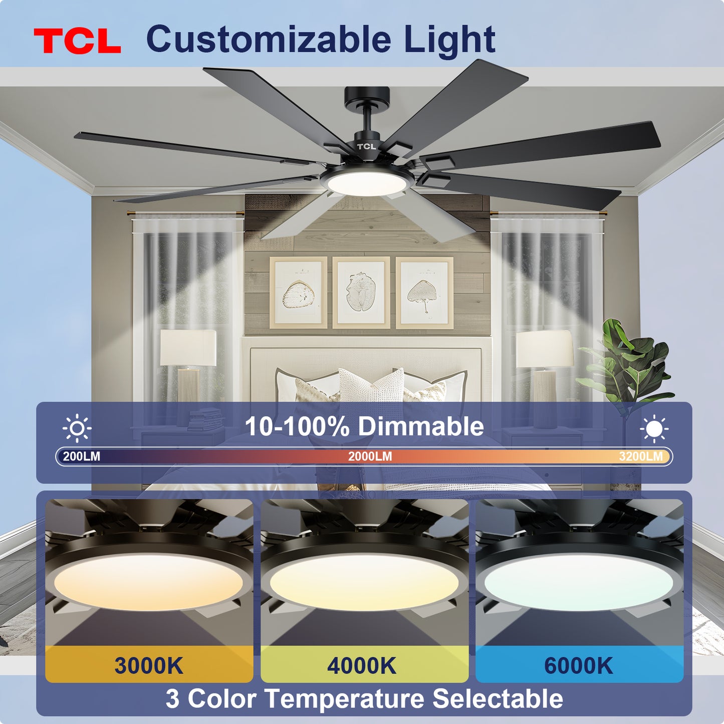 TCL 62/72 in. Large Ceiling Fan with Light