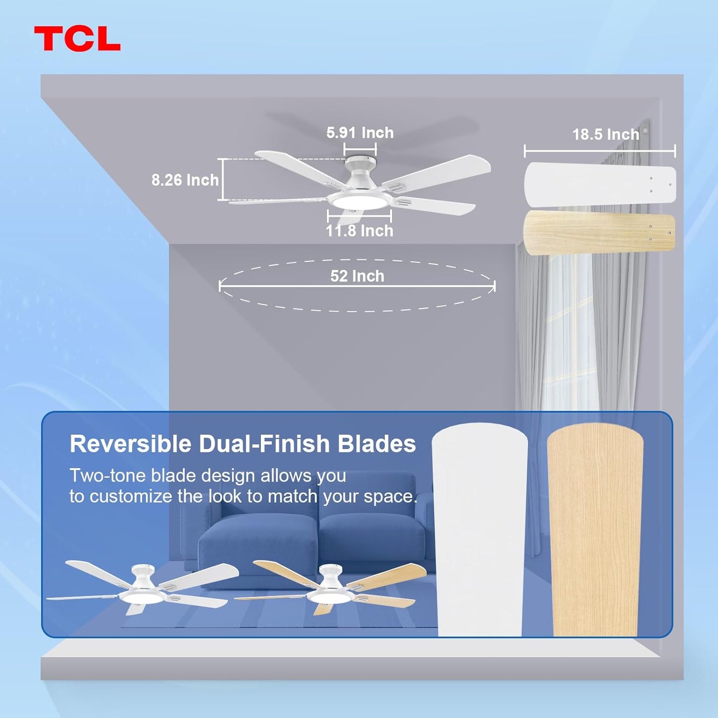 TCL 52 in. Low-Profile 5-Blade Ceiling Fan with Light