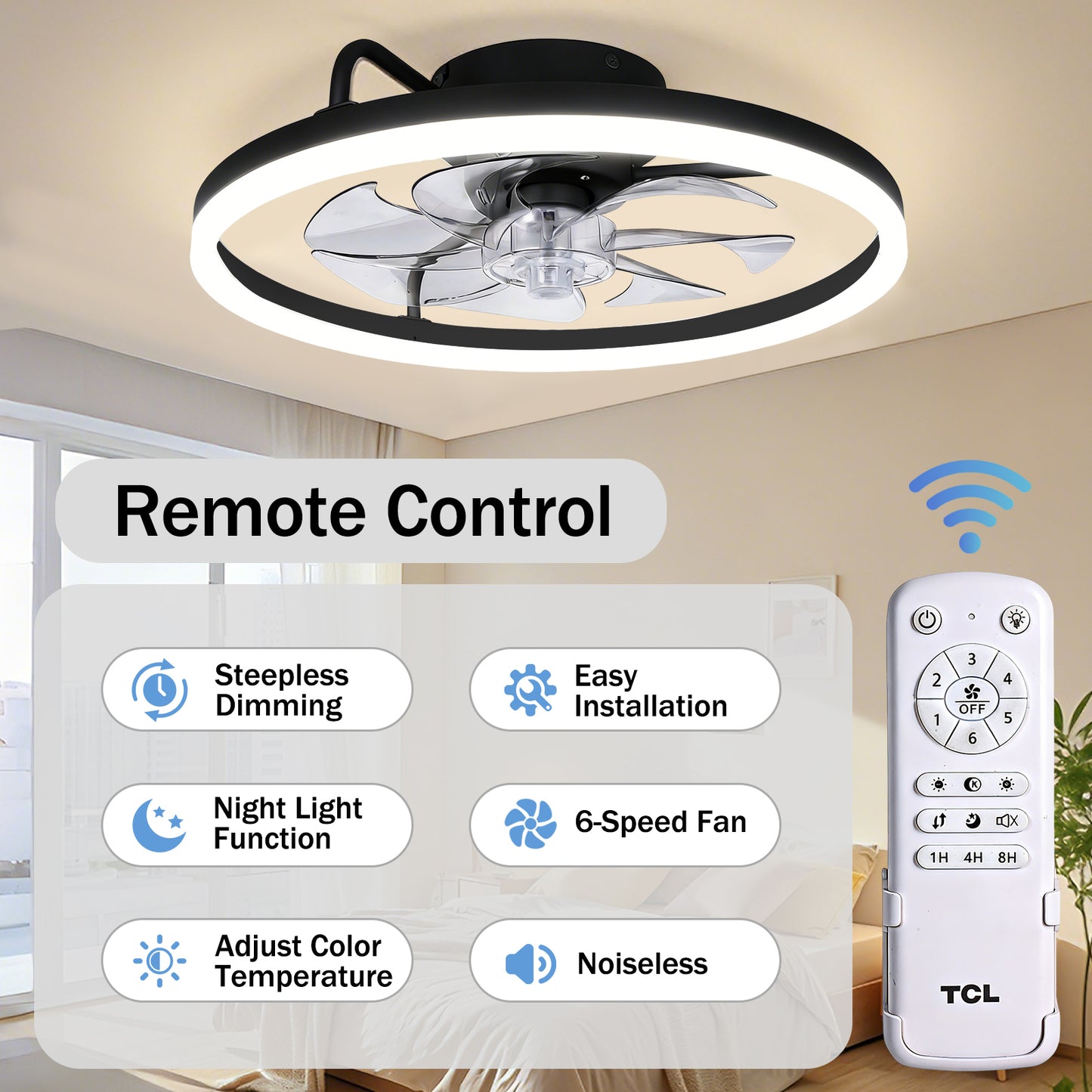 TCL 20/24 in. Flush-Mount Fandelier with LED Light