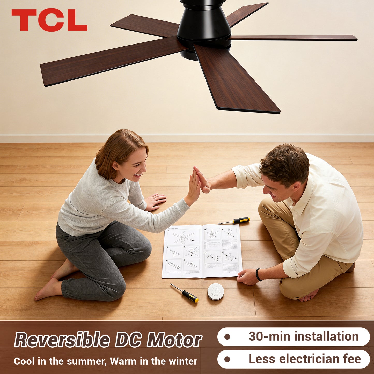 TCL 42/52 in. Low-Profile Ceiling Fan with Light