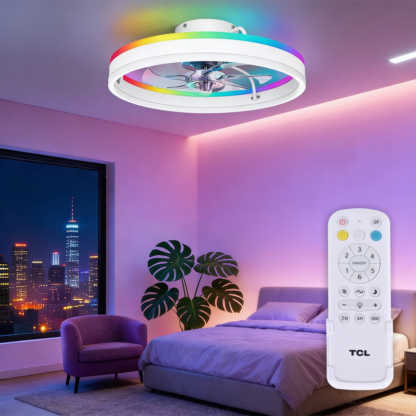 TCL 20/24 in. Flush-Mount Fandelier with LED Light