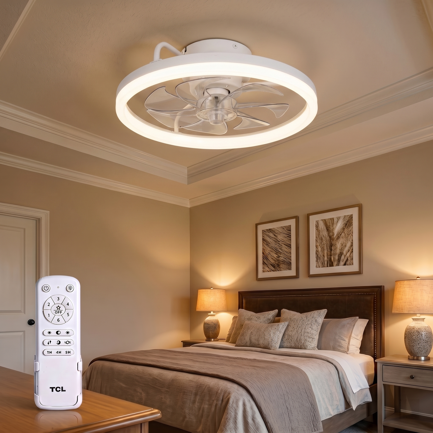 TCL 20/24 in. Flush-Mount Fandelier with LED Light