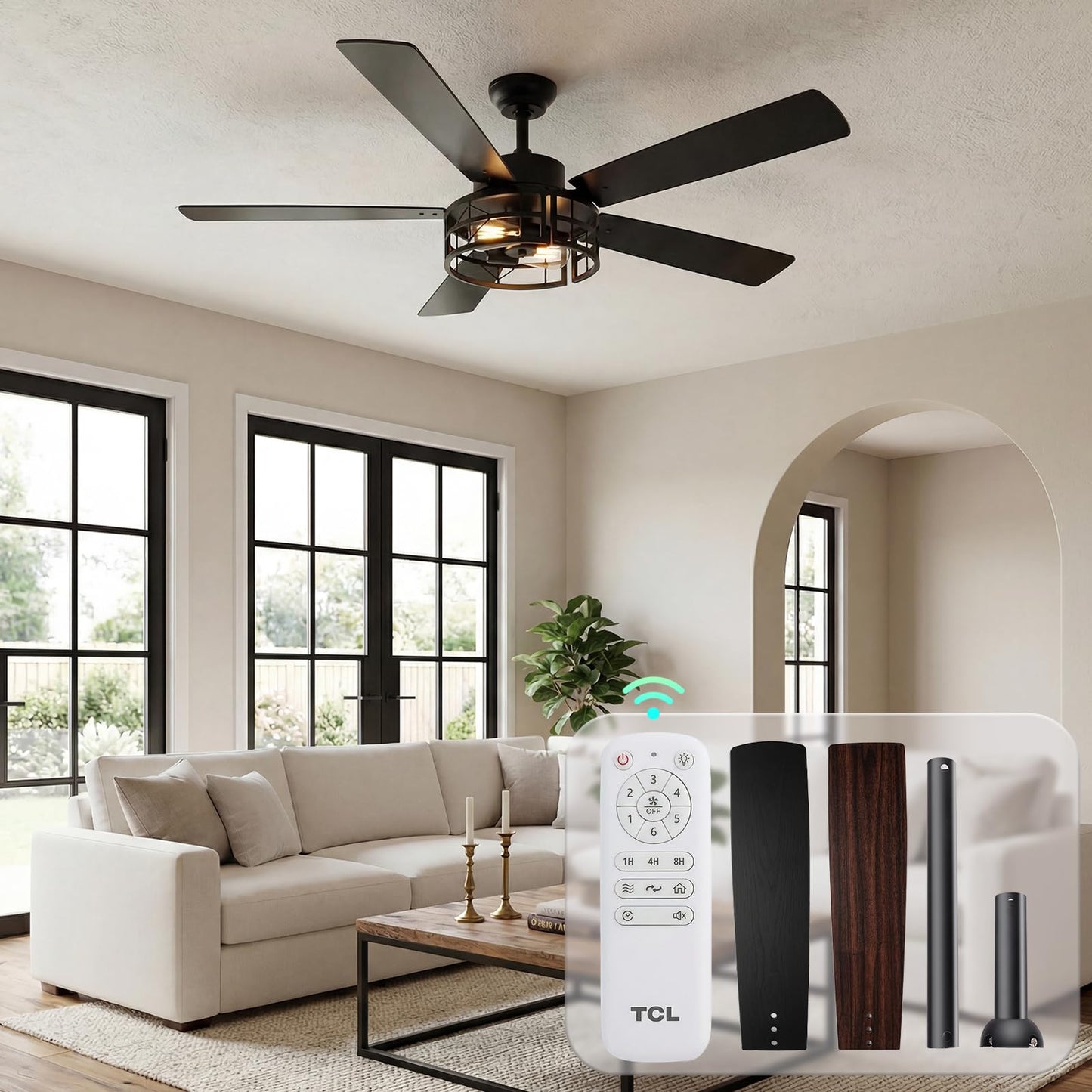 TCL 52 in. Farmhouse Caged Ceiling Fan with Light