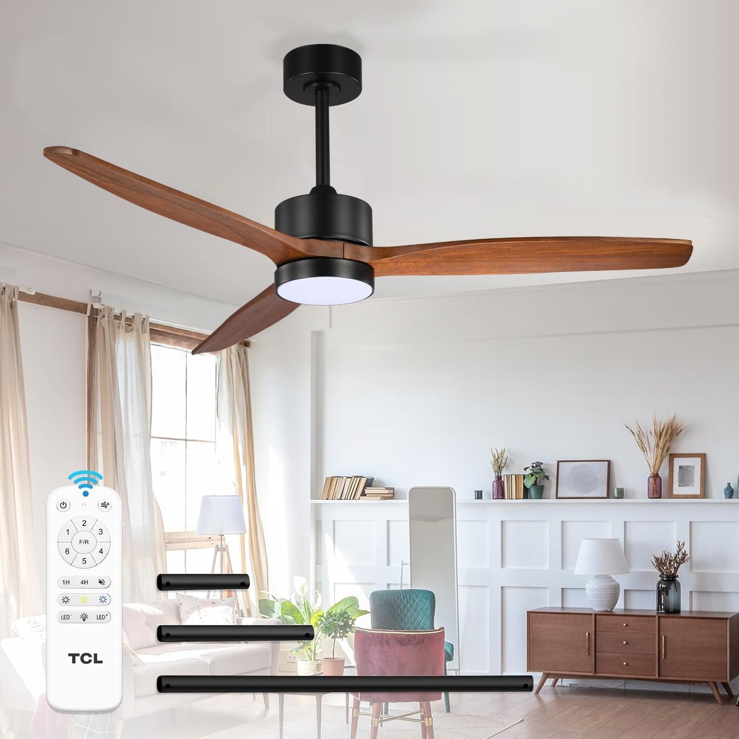 TCL 52/60 in. Wooden Ceiling Fan with Light