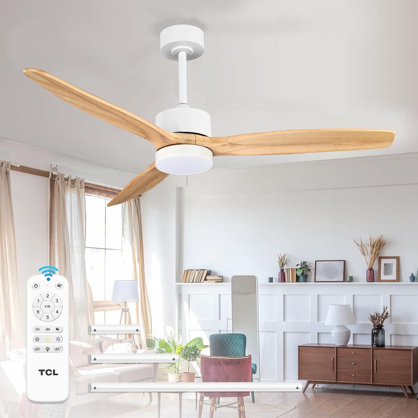 TCL 52/60 in. Wooden Ceiling Fan with Light
