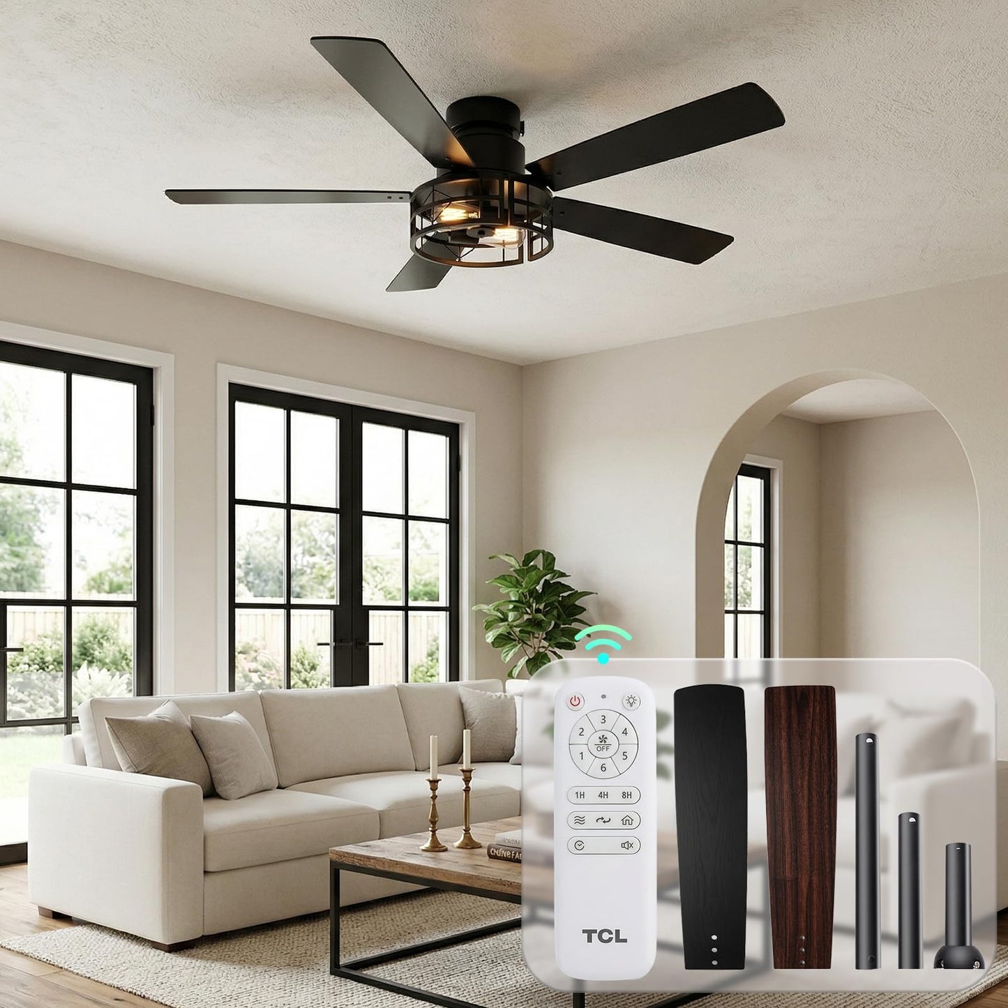 TCL 52 in. Farmhouse Caged Ceiling Fan with Light