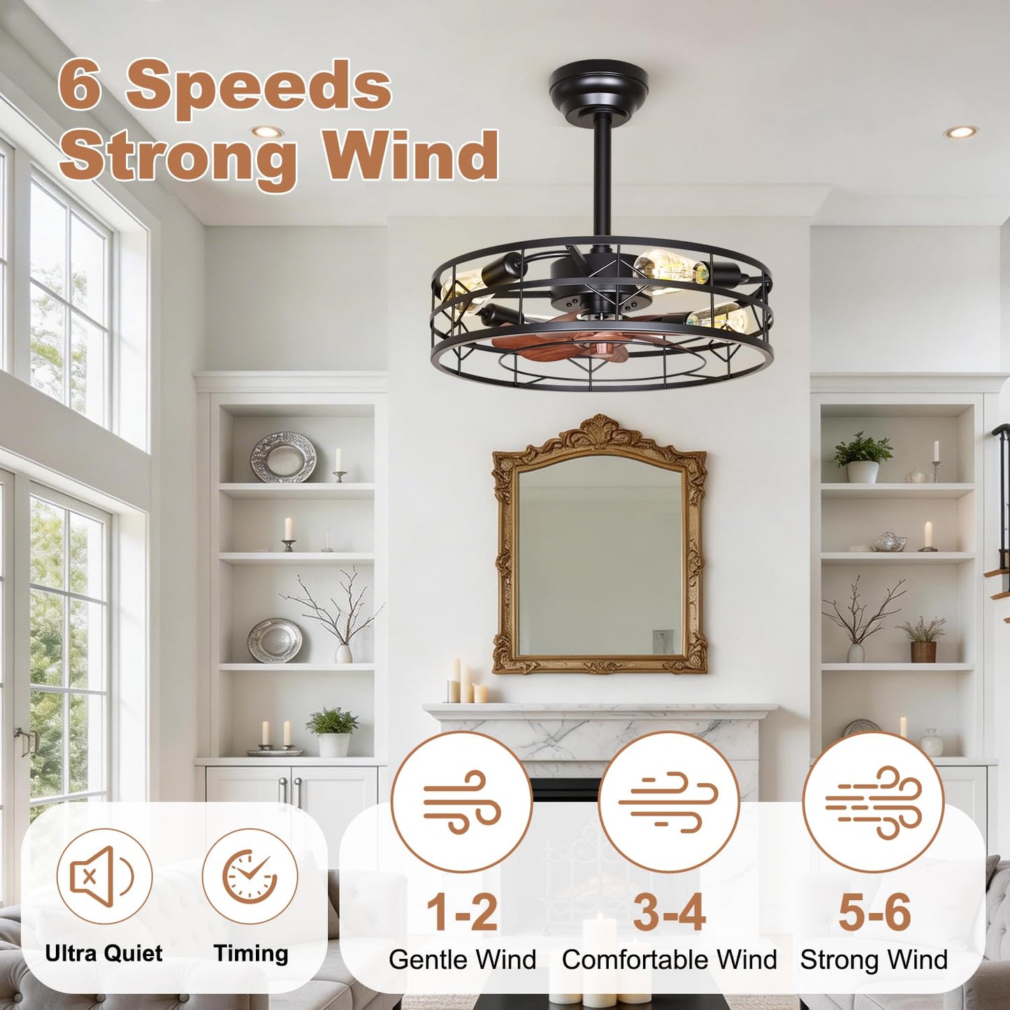 TCL 20/24 in. Caged Low-Profile Ceiling Fan with Light