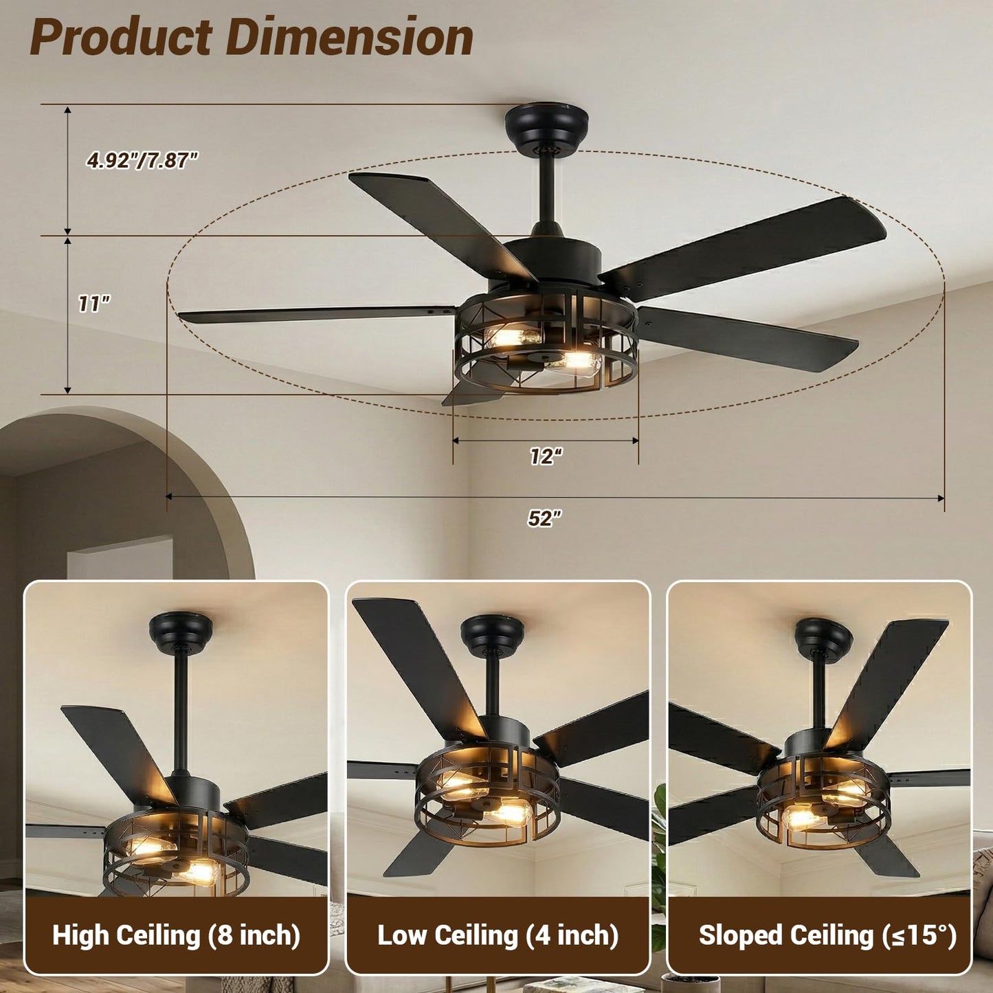 TCL 52 in. Farmhouse Caged Ceiling Fan with Light