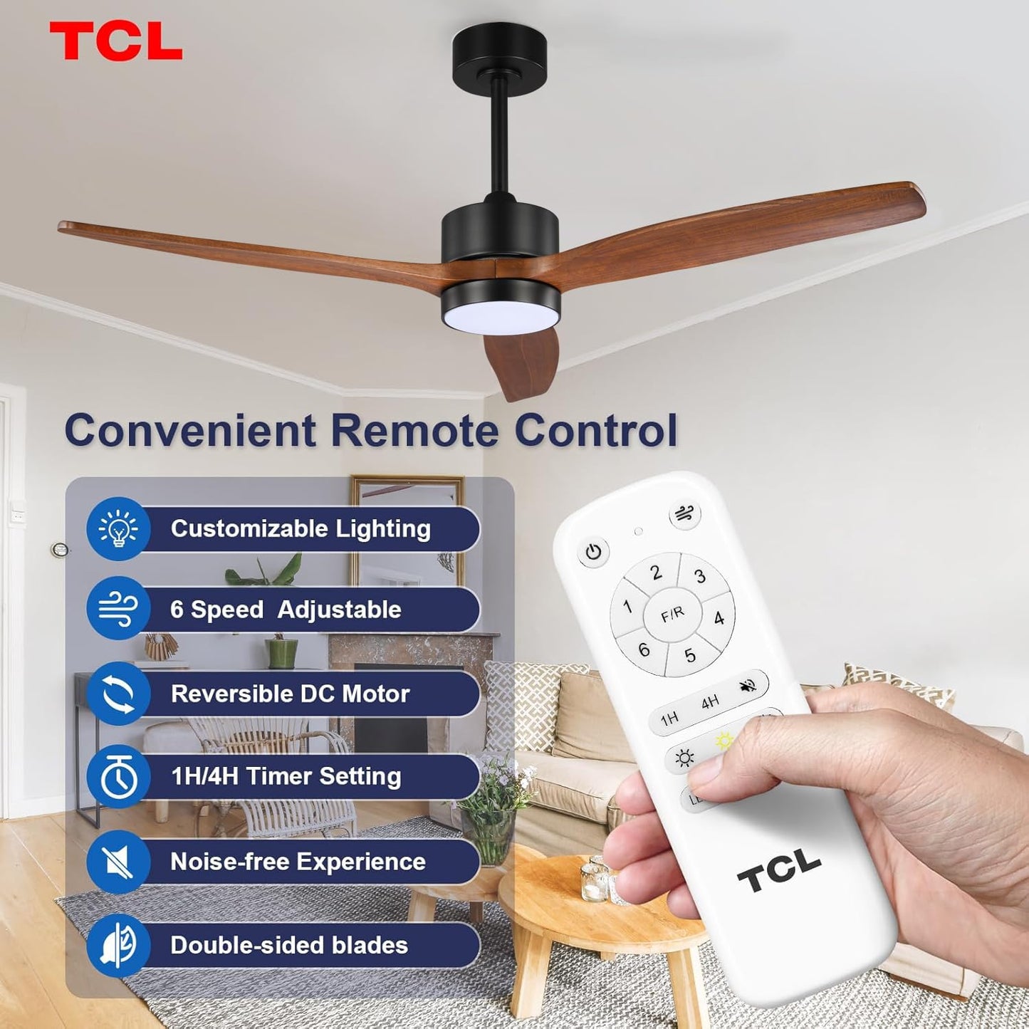 TCL 52/60 in. Wooden Ceiling Fan with Light