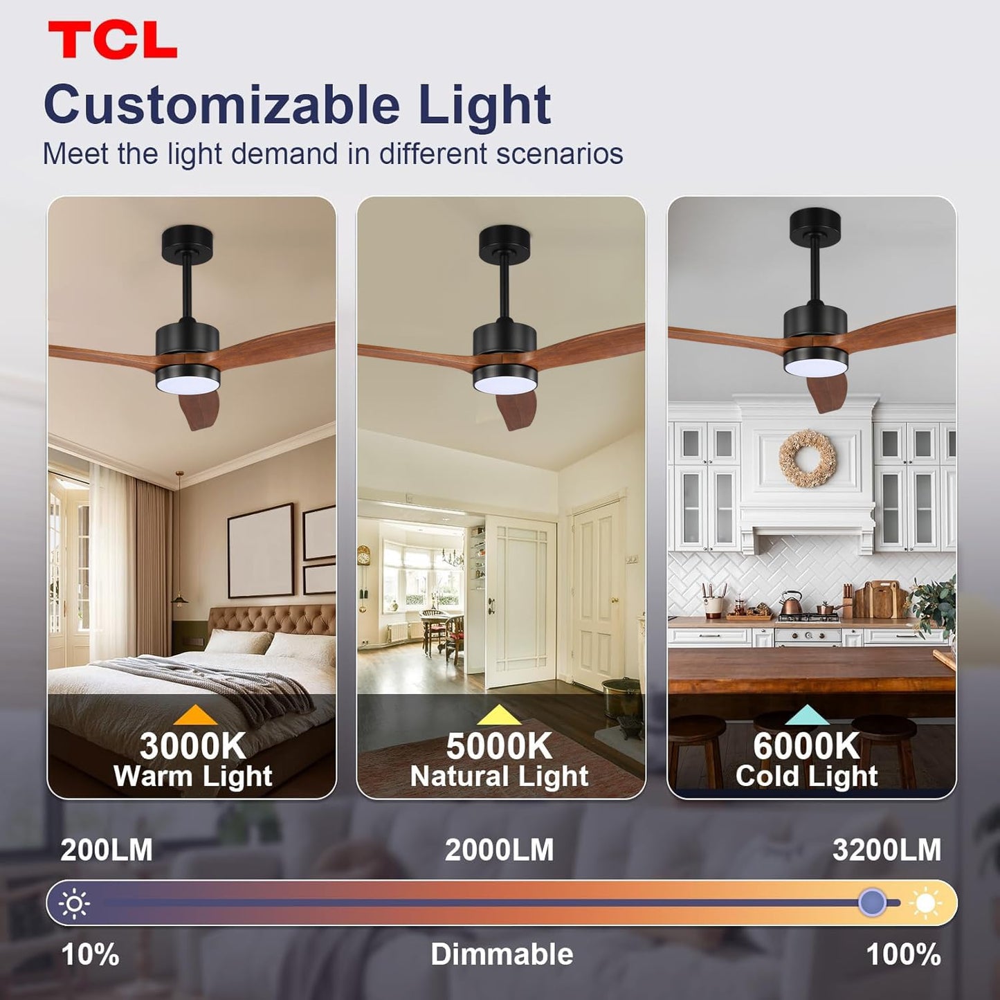 TCL 52/60 in. Wooden Ceiling Fan with Light