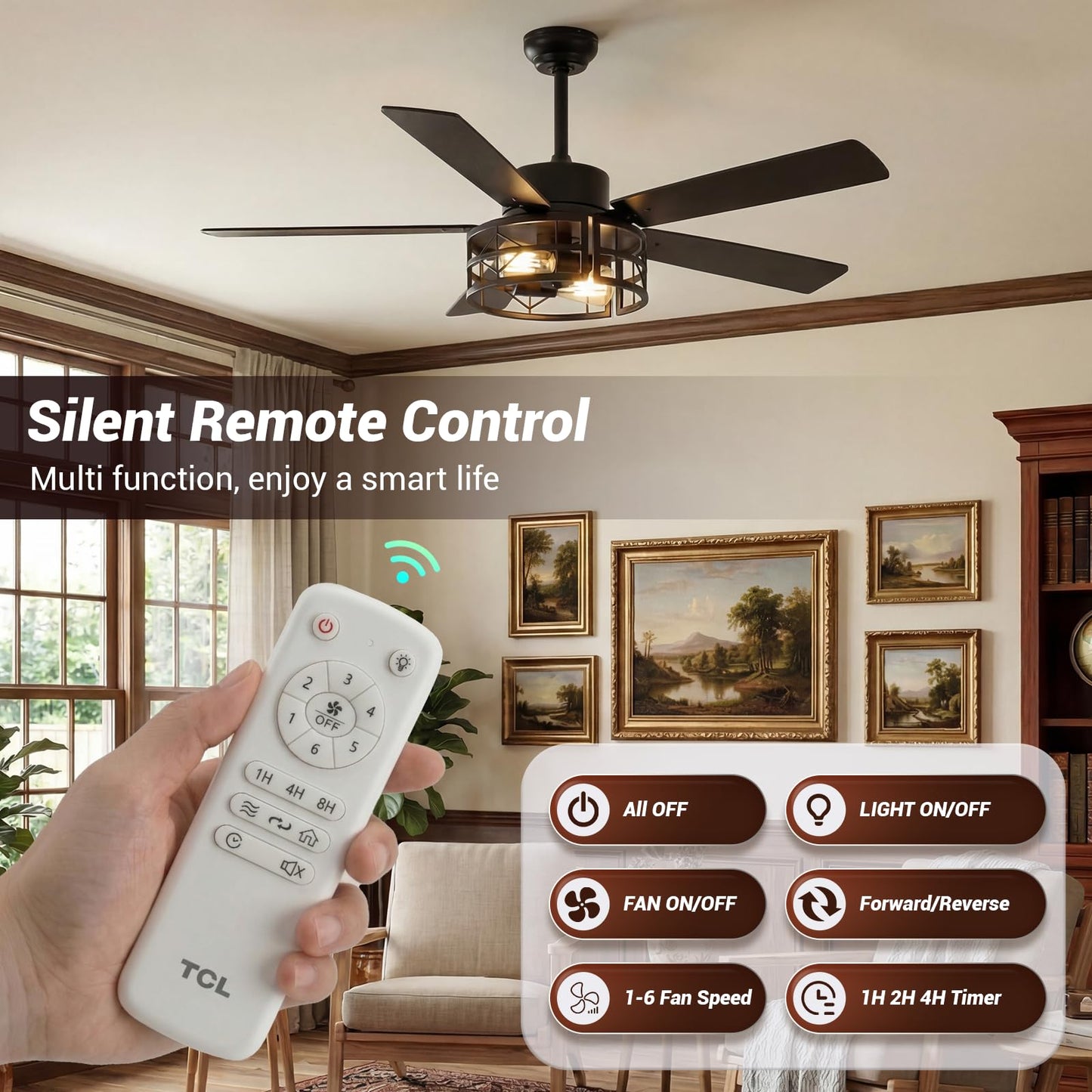 TCL 52 in. Farmhouse Caged Ceiling Fan with Light
