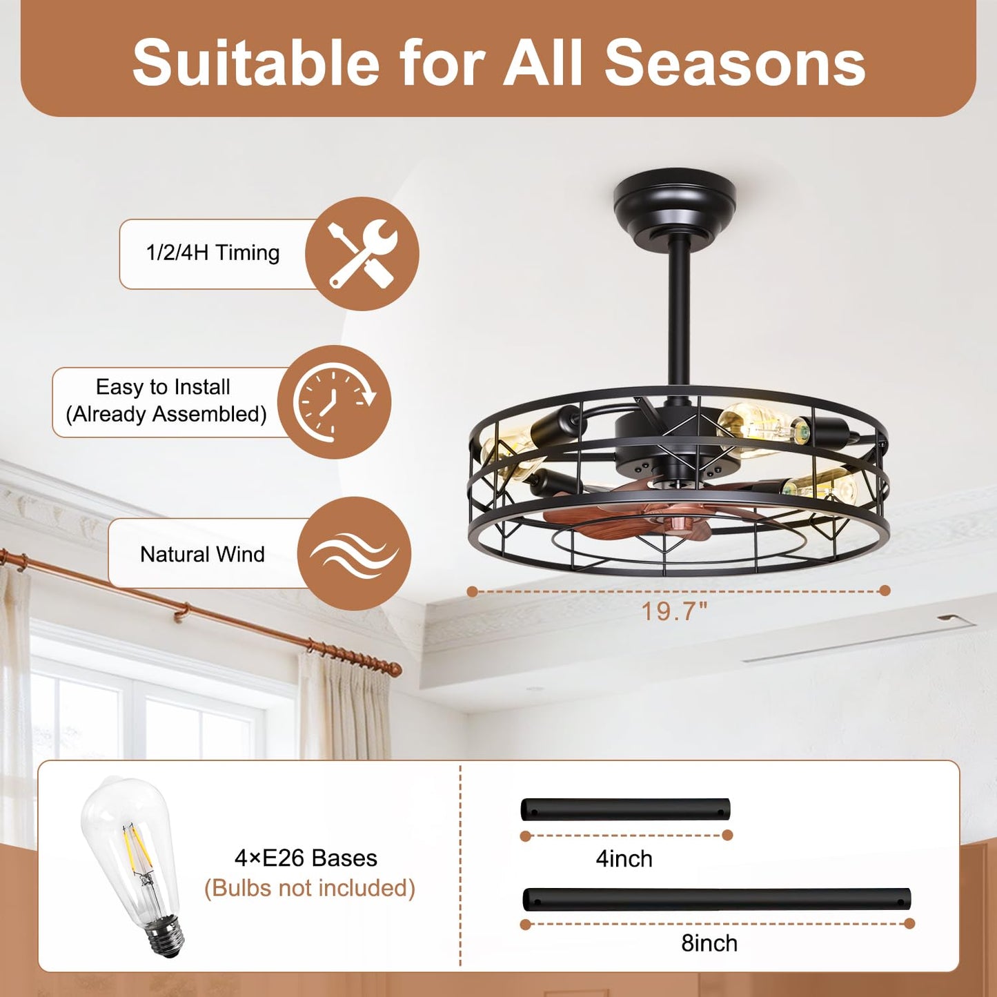 TCL 20/24 in. Caged Low-Profile Ceiling Fan with Light