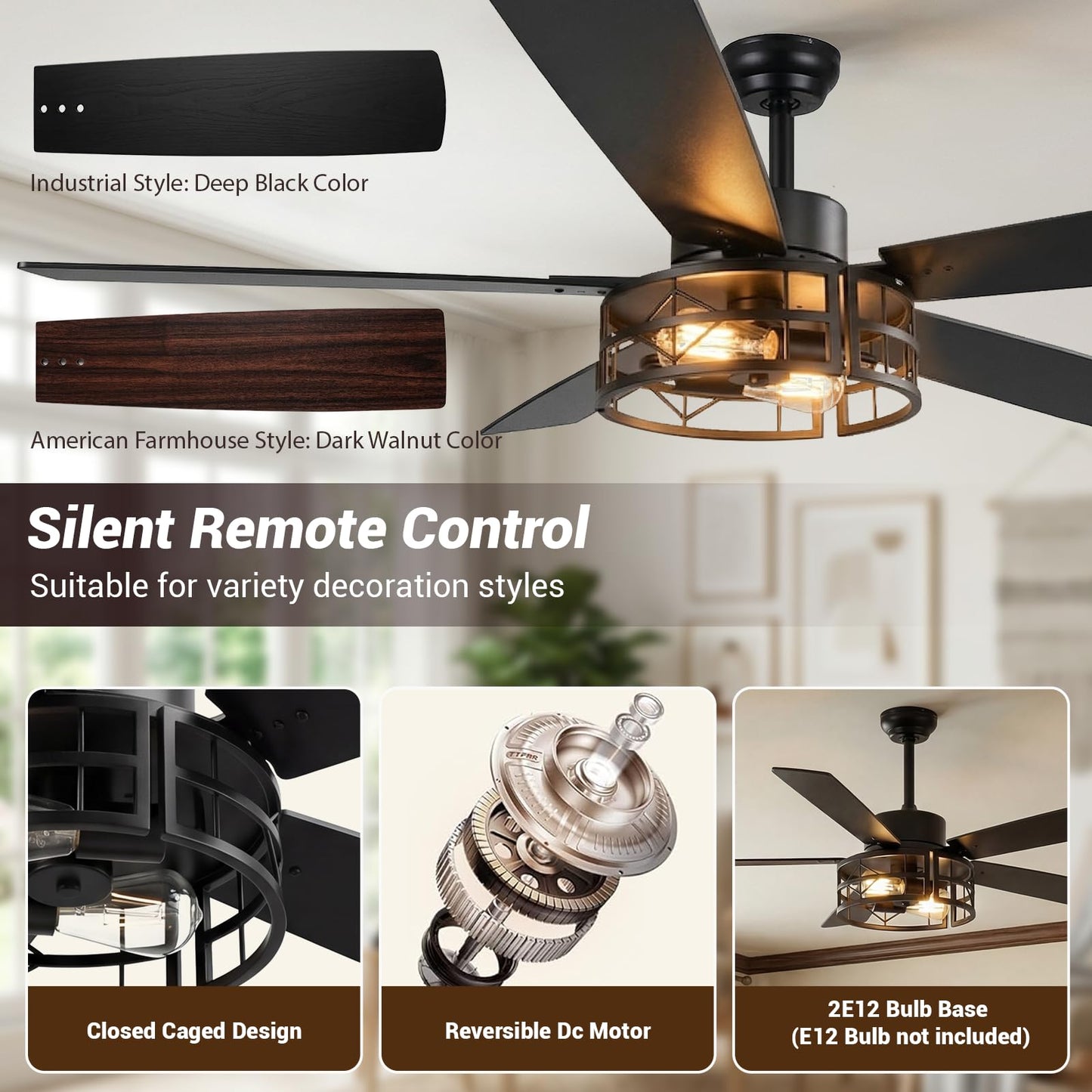 TCL 52 in. Farmhouse Caged Ceiling Fan with Light