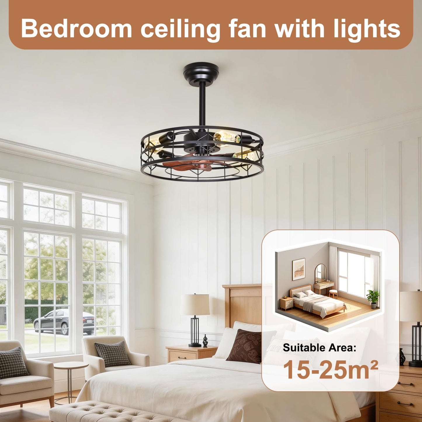 TCL 20/24 in. Caged Low-Profile Ceiling Fan with Light