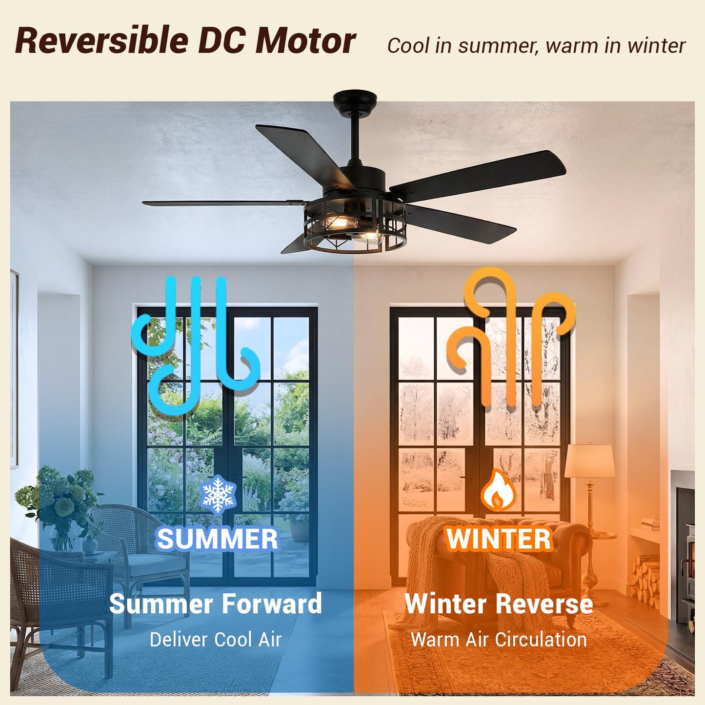 TCL 52 in. Farmhouse Caged Ceiling Fan with Light