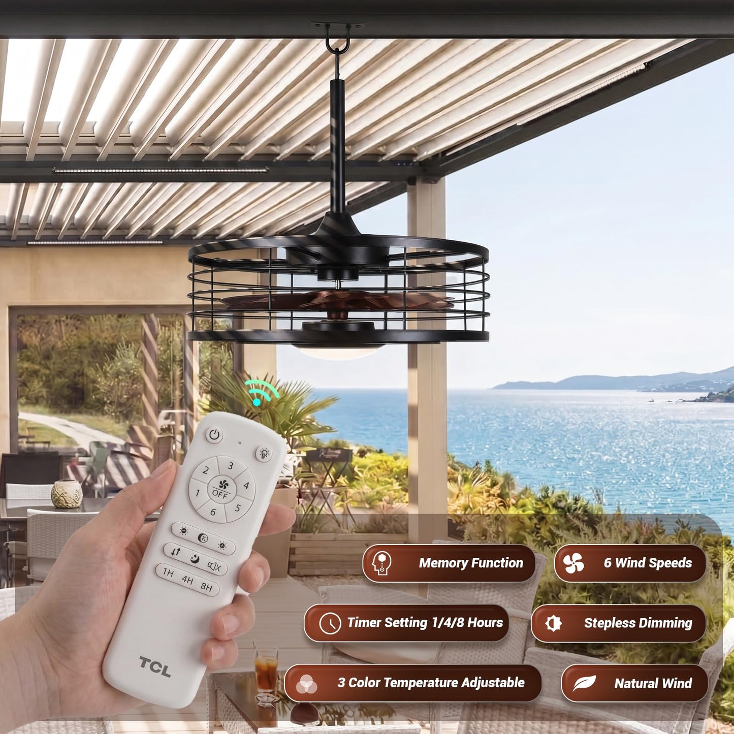 TCL 20 in. Outdoor Caged Ceiling Fan with Light